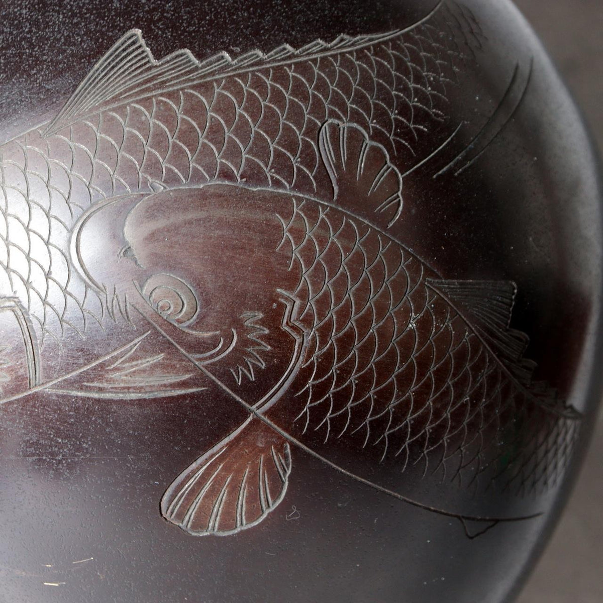 Japanese Cast Bronze Vase Twin Koi Carp Kankei Hanya Houn Engraved BV77312
