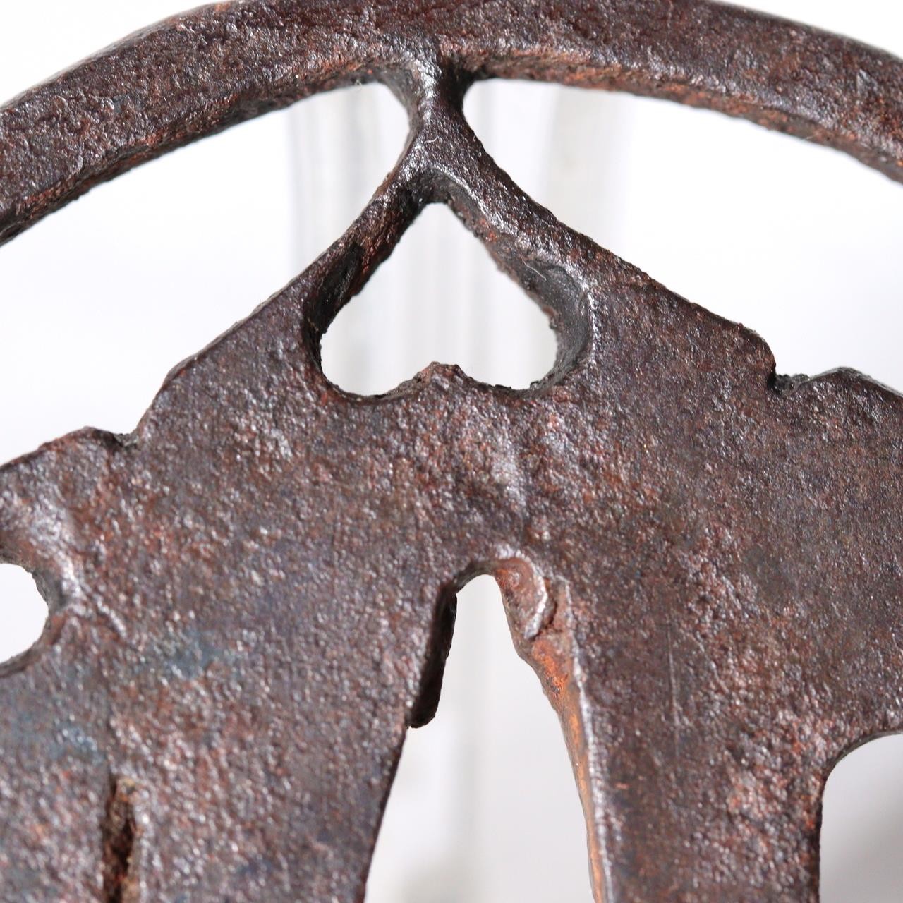 Antique Sukashi Tsuba: Iron Body Boar's Eye Heart Motifs Muromachi Edo Period6