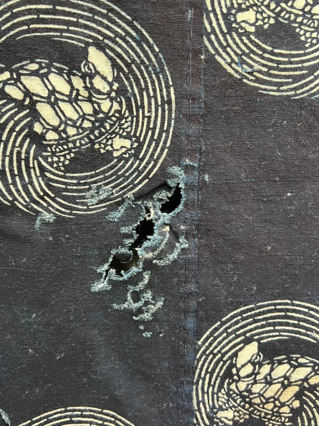 Meiji Period Japanese Indigo Katazome Cotton Fabric Crane Turtle BRKW17815