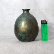 Japanese Bronze Bud Vase Green and Gold Patina Flower Holder BV7761