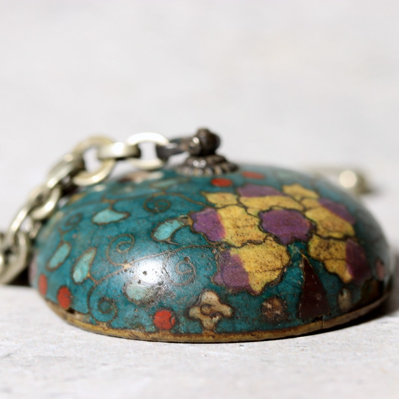 Antique Japanese Cloisonne Enamel Netsuke Sagemono Manju Floral Edo Meiji NW2718