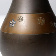 Antique Japanese Bronze Vase Silver Brass Inlay Sakura Snowflake Pattern 19325