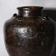 Antique Japanese Shiga Folk Kiln Pottery Iron Glaze Shiji-ko Four-Lug Jar PV31122