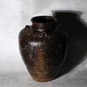 Antique Japanese Shiga Folk Kiln Pottery Iron Glaze Shiji-ko Four-Lug Jar PV31114