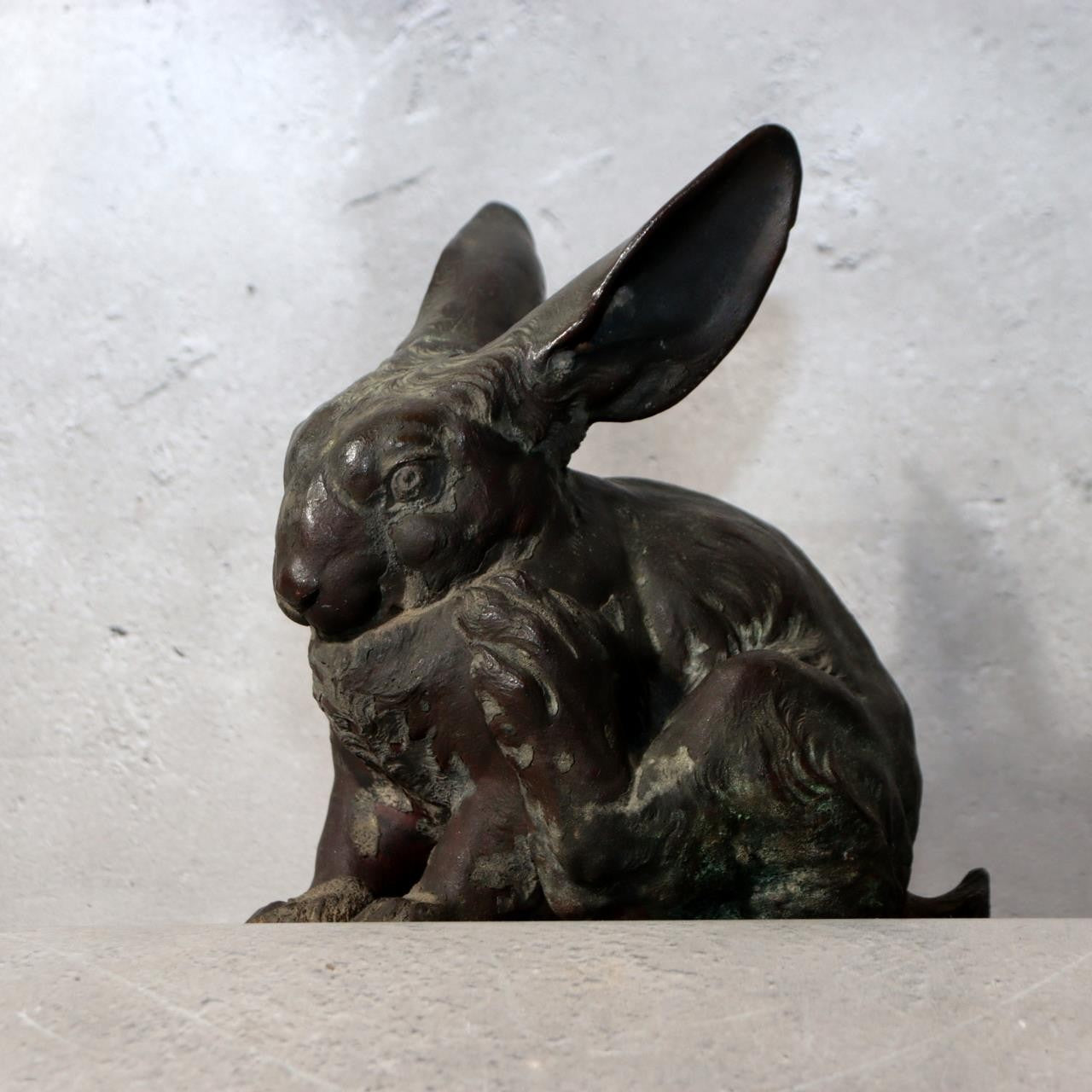 Antique Japanese Bronze Rabbit Okimono Taisho 1919 Signed Ono Tohachi 2.53kg2