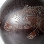 Japanese Cast Bronze Vase Twin Koi Carp Kankei Hanya Houn Engraved BV77313