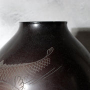 Japanese Cast Bronze Vase Twin Koi Carp Kankei Hanya Houn Engraved BV7737