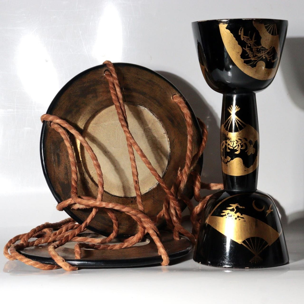 Antique Japanese Tsuzumi Hourglass Drum Maki-e Lacquer Gold Motif2