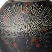 Vintage Japanese Mottled Purple Bronze Vase Signed Beisai Pine Cone Motif9