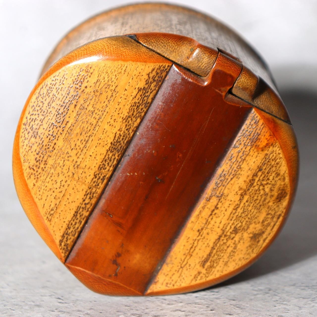 Vintage Japanese Bamboo Lidded Box Hakone Yosegi Chest Lacquer Sake Cup Set4