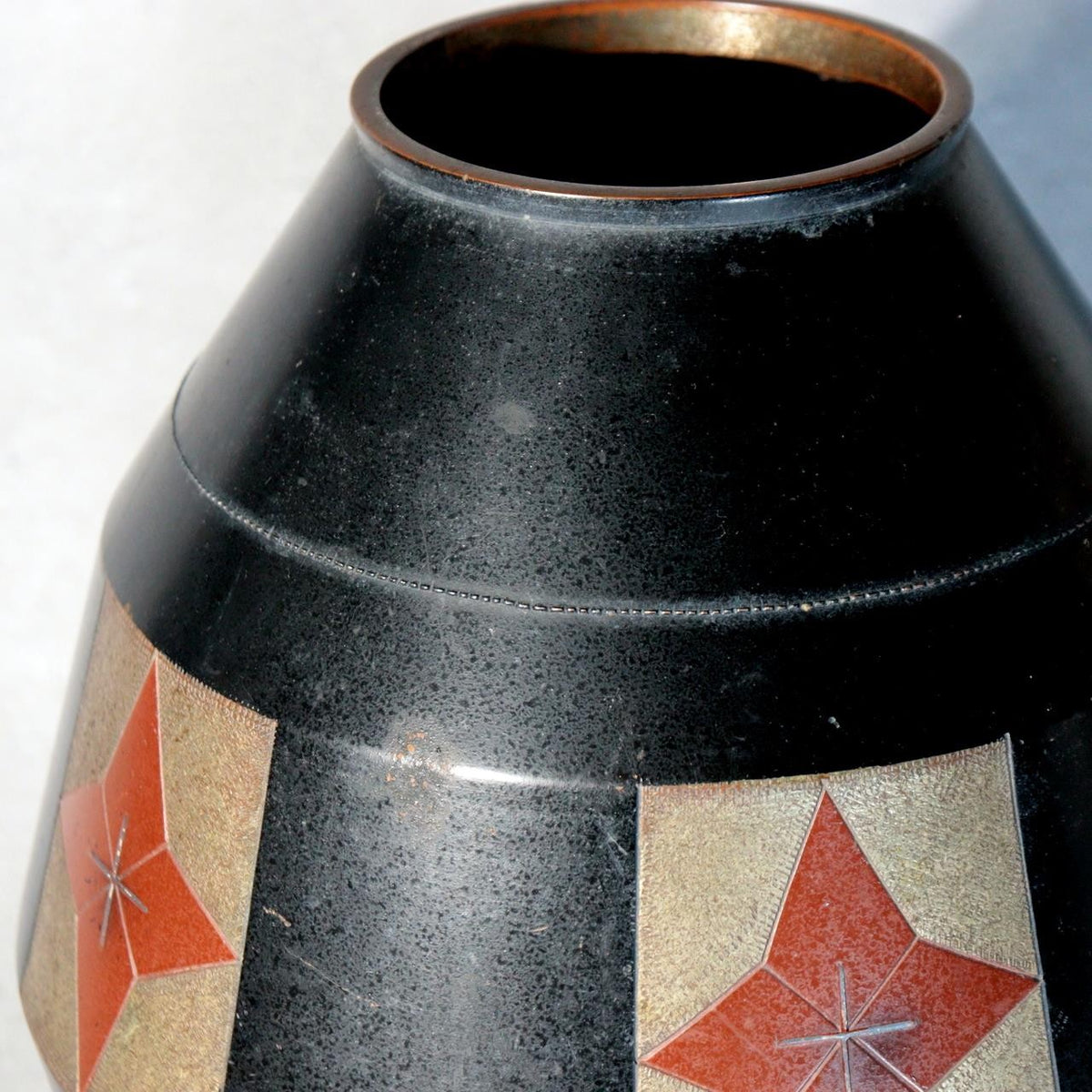 Vintage Japanese Bronze Vase Hozan Silver Inlay Kikyo Bellflower Motif4