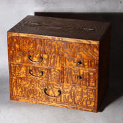 Fine Japanese Haribako - Rare "Tamamoku" Burl & Tiger Grain Wood Sewing Box2