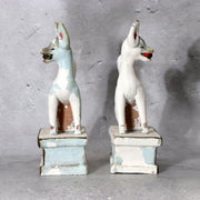 Pair of Vintage Japanese Clay Inari Fox Statues Traditional Gofun Finish Temple3