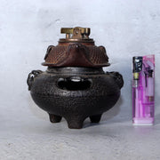 Vintage Japanese Cast Iron Tanuki "Bunbuku Chagama" Desk Lighter & Ashtray Set2