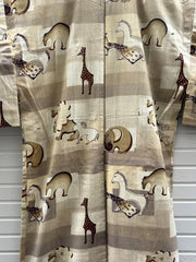 Vintage Japanese Yukata Kimono Animal Pattern Elephants Giraffes10