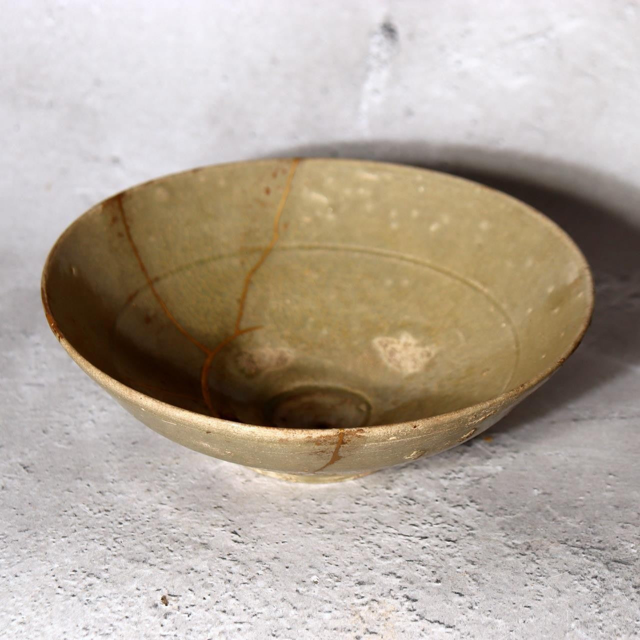 Antique Korean Celadon Bowl Goryeo Joseon Dynasty Gold Kintsugi Repair Box7