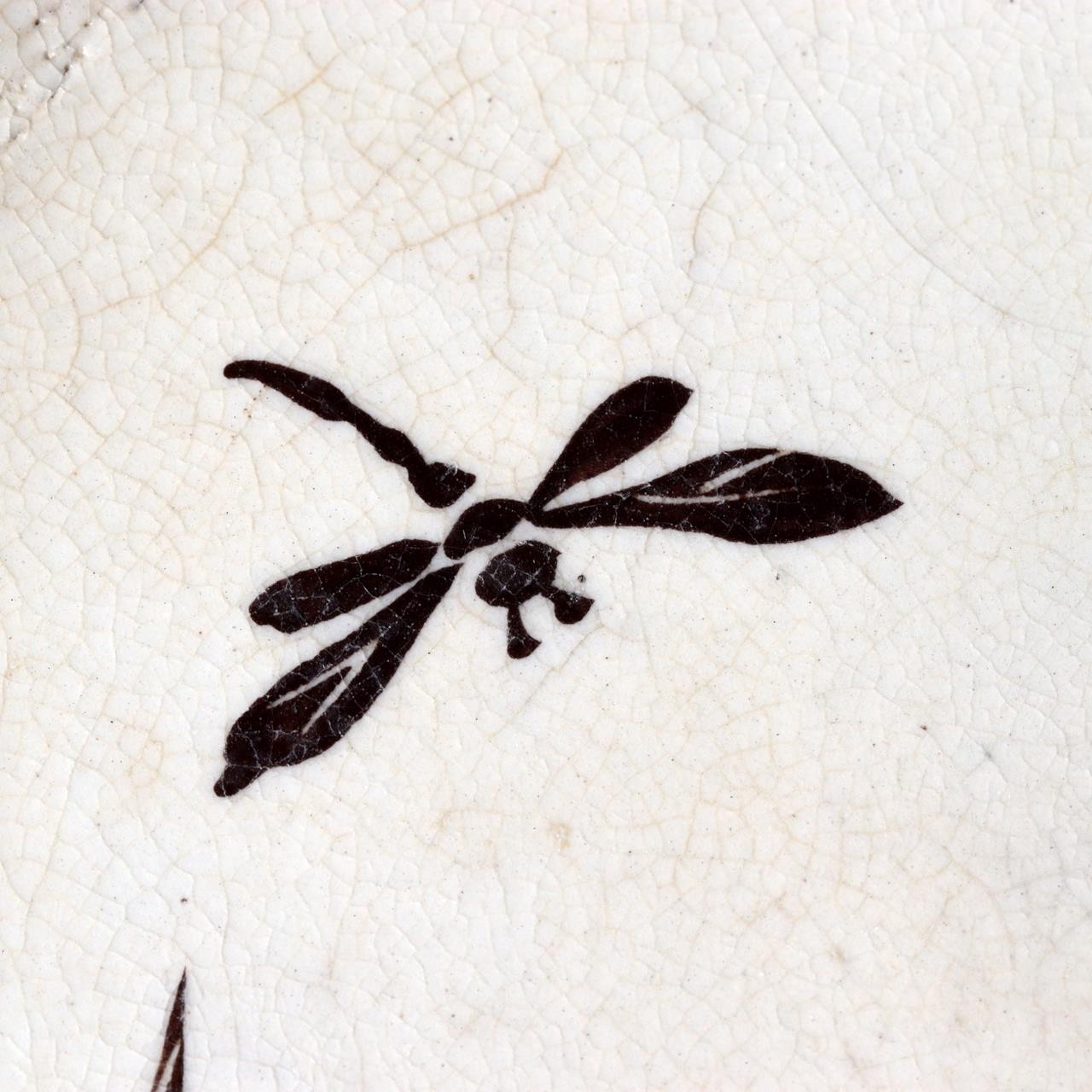 Antique Bakumatsu Seto Ware Ceramic Plate Iris Dragonfly Pattern PCP3065