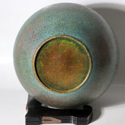 Vintage Japanese Cast Bronze Vase Blue Gold Mottled Patina Tomobako BV7842