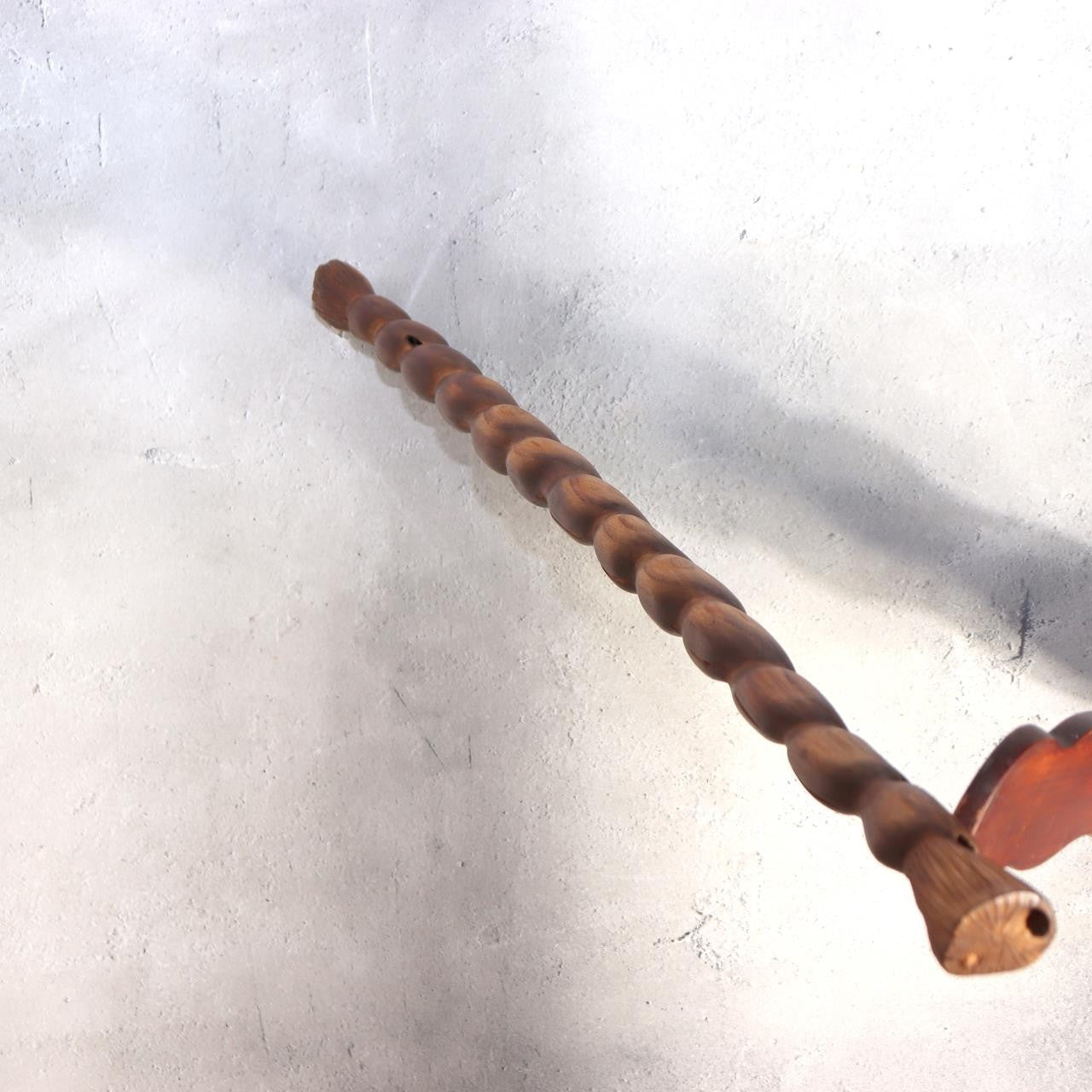 Japanese Antique Wooden Staff Shimenawa Spiral Twist Nyoi Buddhist Shinto 54cm3