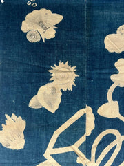Antique Japanese Kofu Indigo Tsutsugaki Fabric Kaioke Shell Motif 145cm5