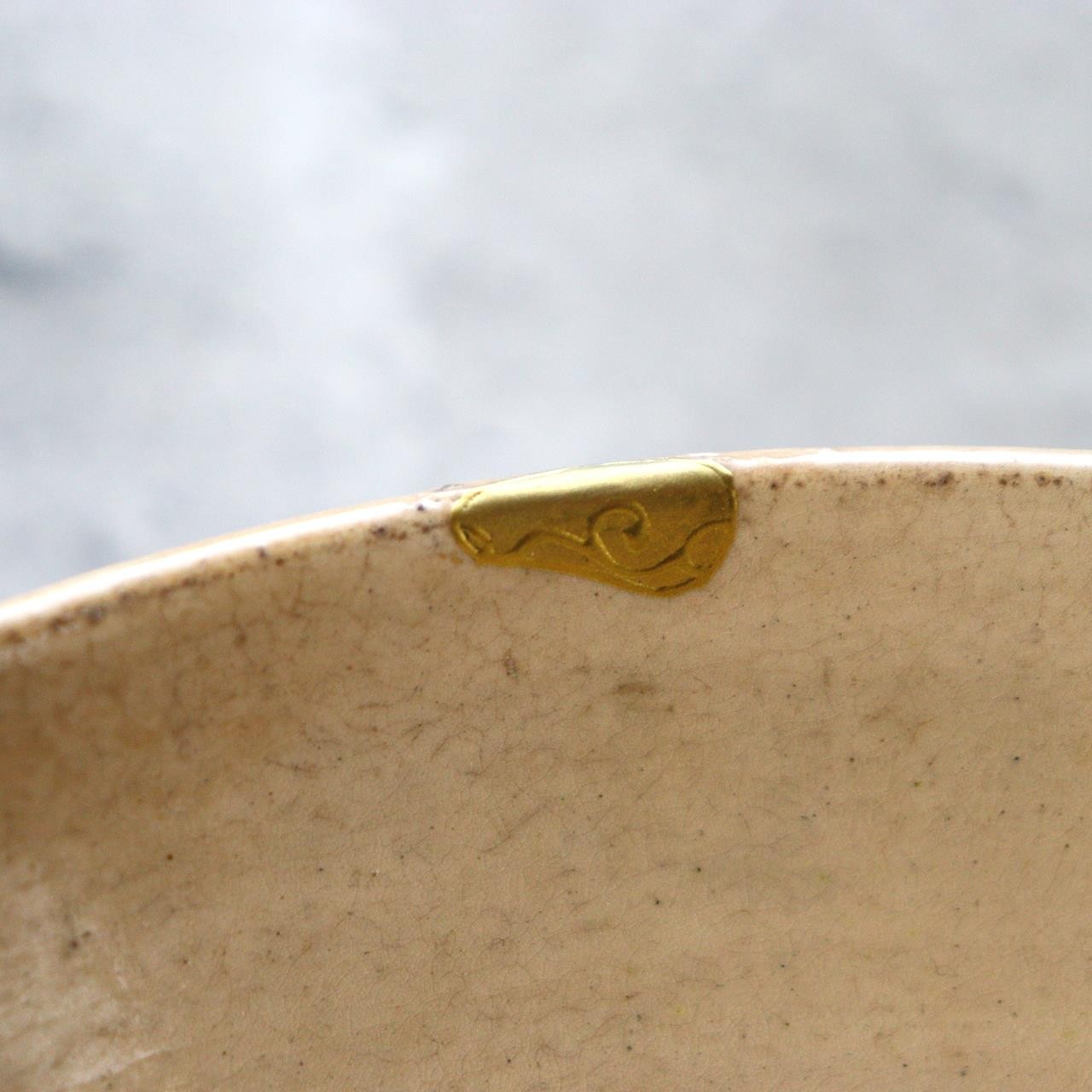 Antique Japanese Mino Ware Bowl Tanuki Motif Seto-Mino Tradition Kintsugi-Style10