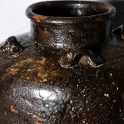 Antique Japanese Shiga Folk Kiln Pottery Iron Glaze Shiji-ko Four-Lug Jar PV3115