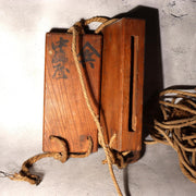 Antique Japanese Wooden Pulley Block Tackle Rope Iron Hook Rustic WO53811