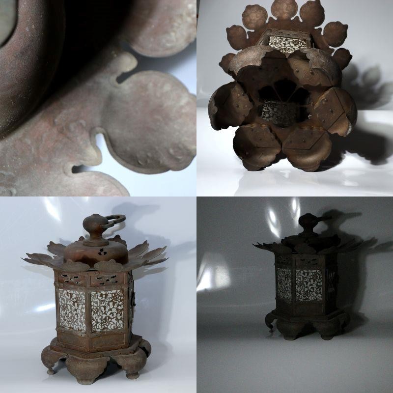 Japanese Kyoto Antique Bronze Lotus Temple Lantern Toro Buddhist Altar 33cm8