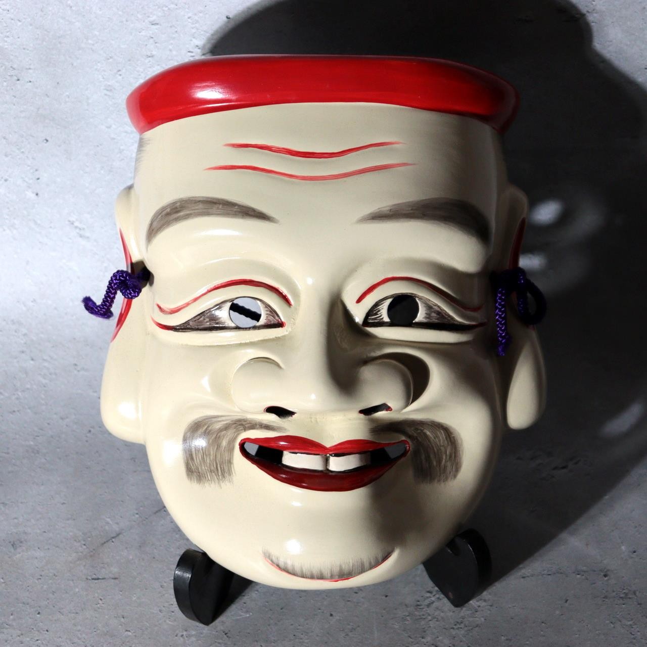 Japanese Carved Wooden Bitchu Kagura Mask Polychrome Tomobako MSK5481