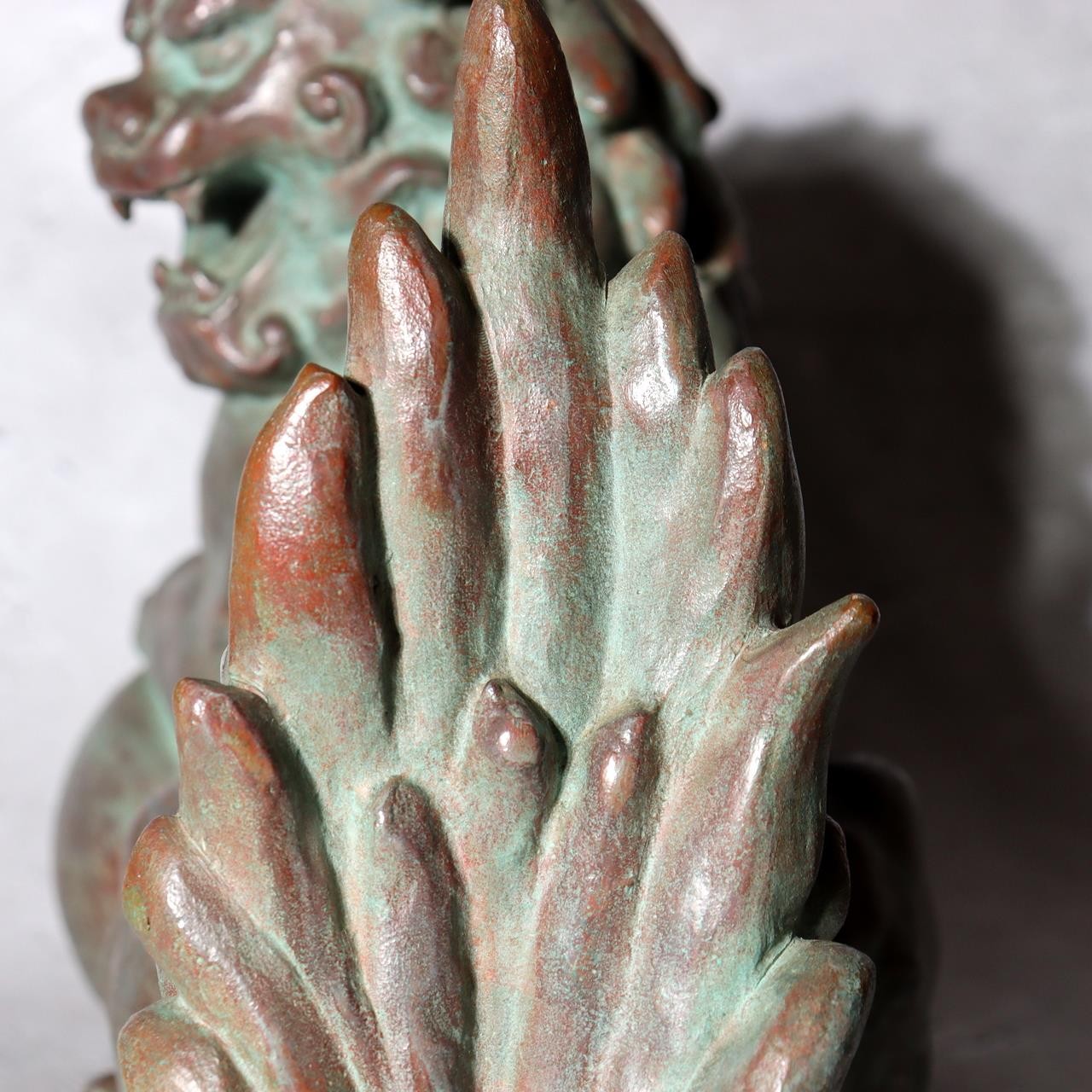 Vintage Japanese Cast Bronze Shishi Lion Statue Tama-tori Guardian Dog 4.2kg18
