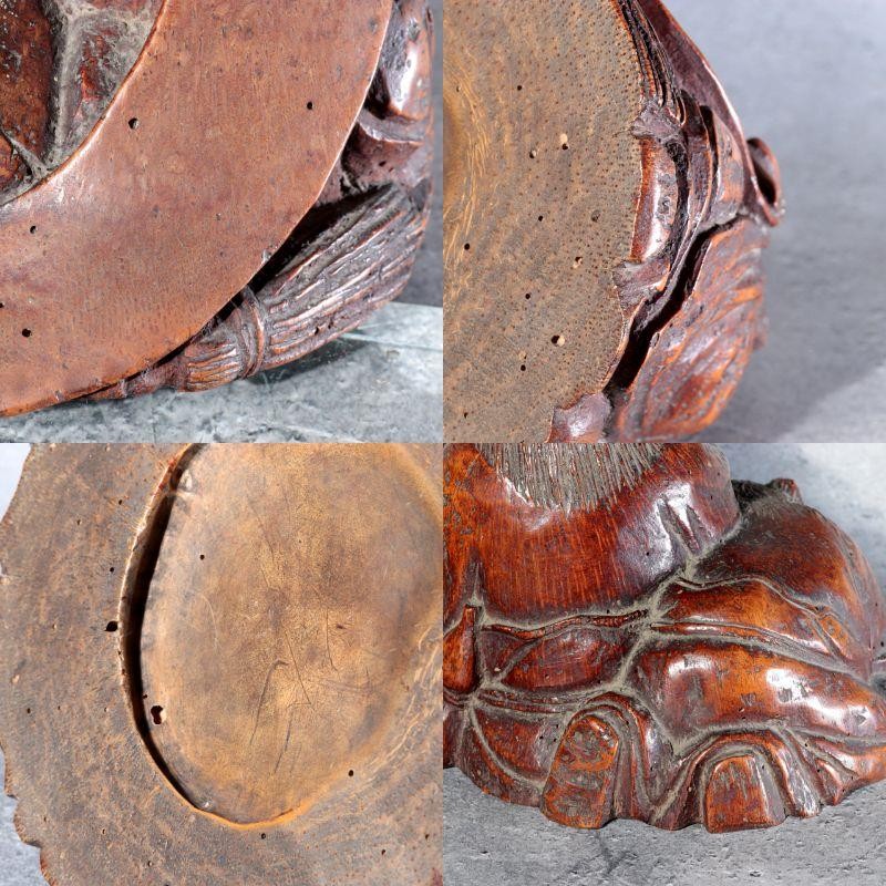Antique Japanese Bamboo Root Okimono Kanzan Jittoku Hanshan Shide Edo Meiji12
