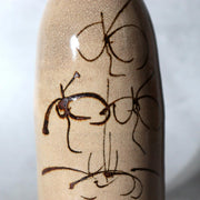 Late Edo Seto Ware Ceramic Sake Bottle Tokkuri Iron Brown Grass Motif PV3175