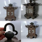 Japanese Kyoto Antique Bronze Lotus Temple Lantern Toro Buddhist Altar 33cm9
