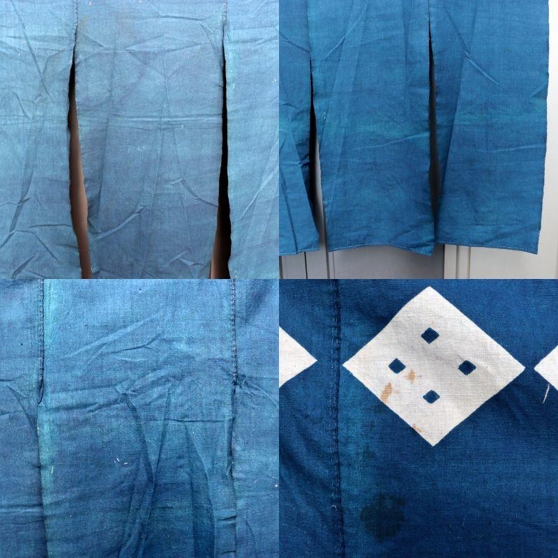Antique Japanese Indigo Dyed Noren Curtain Large Yotsume Crest BRKW1758