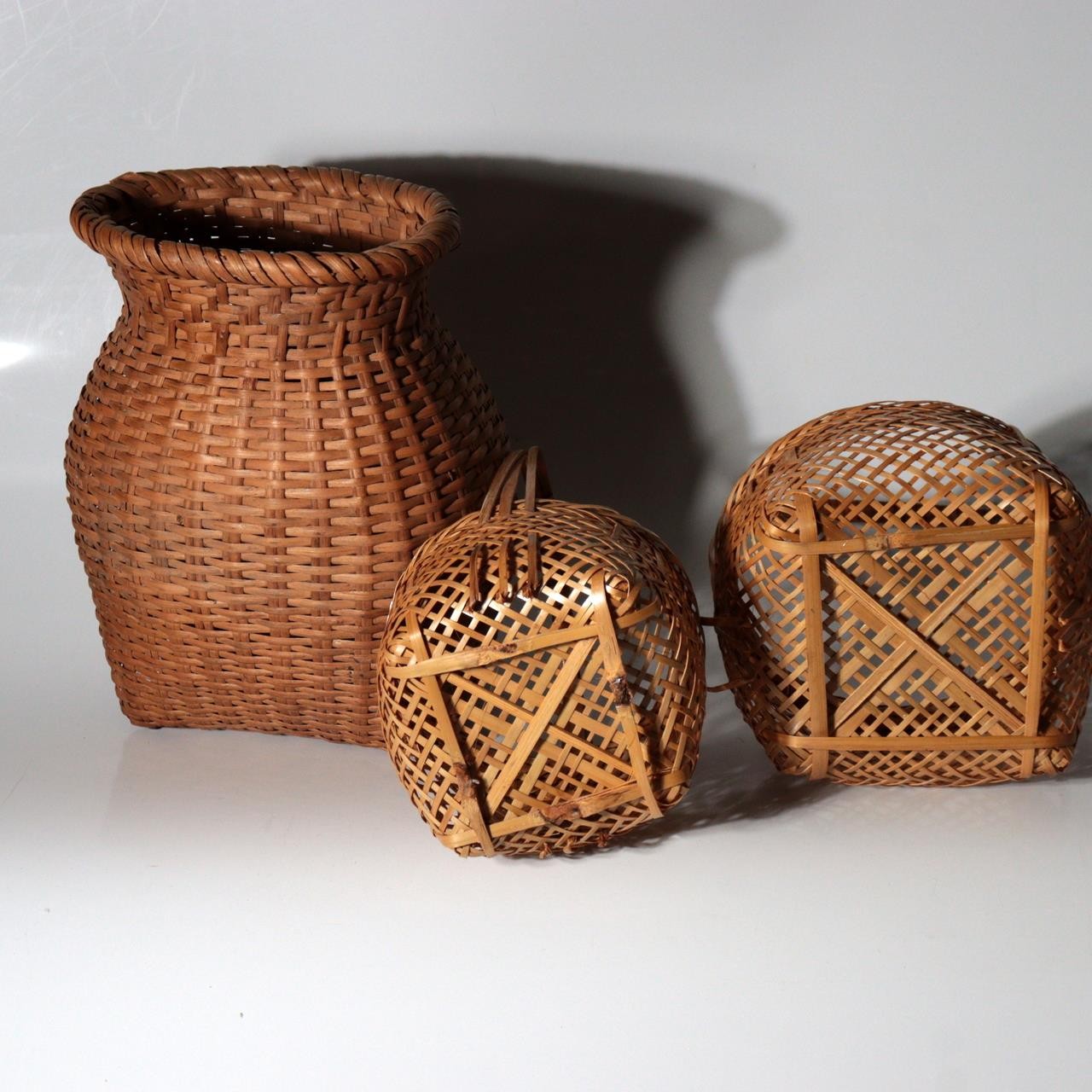 Vintage Japanese Folk Craft Bamboo Woven Basket Collection Set of 8 WO6393