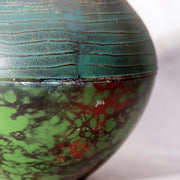 Japanese Metal Alloy Vase Mottled Green Patina Textured Band BV77011