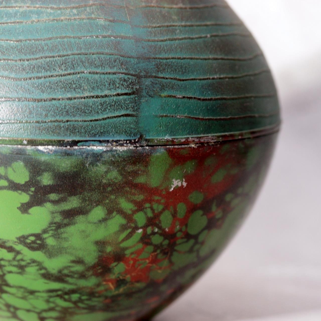 Japanese Metal Alloy Vase Mottled Green Patina Textured Band BV77011
