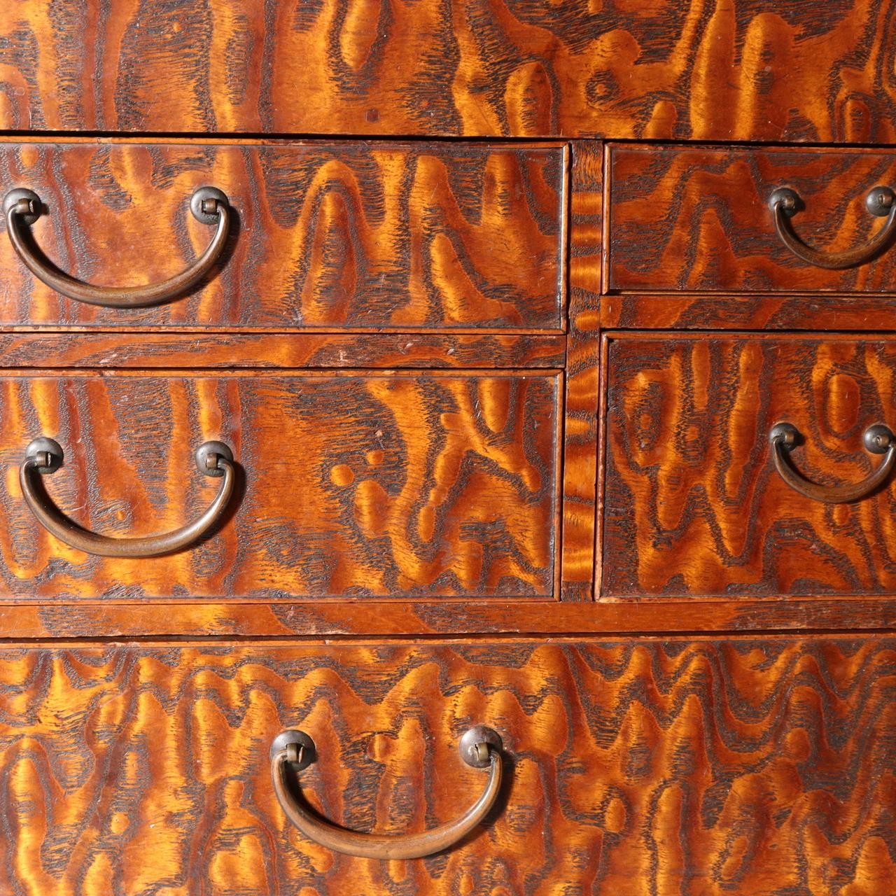 Vintage Japanese Tamo Wood Sewing Box Haribako Full Burl Grain Chest WO6069