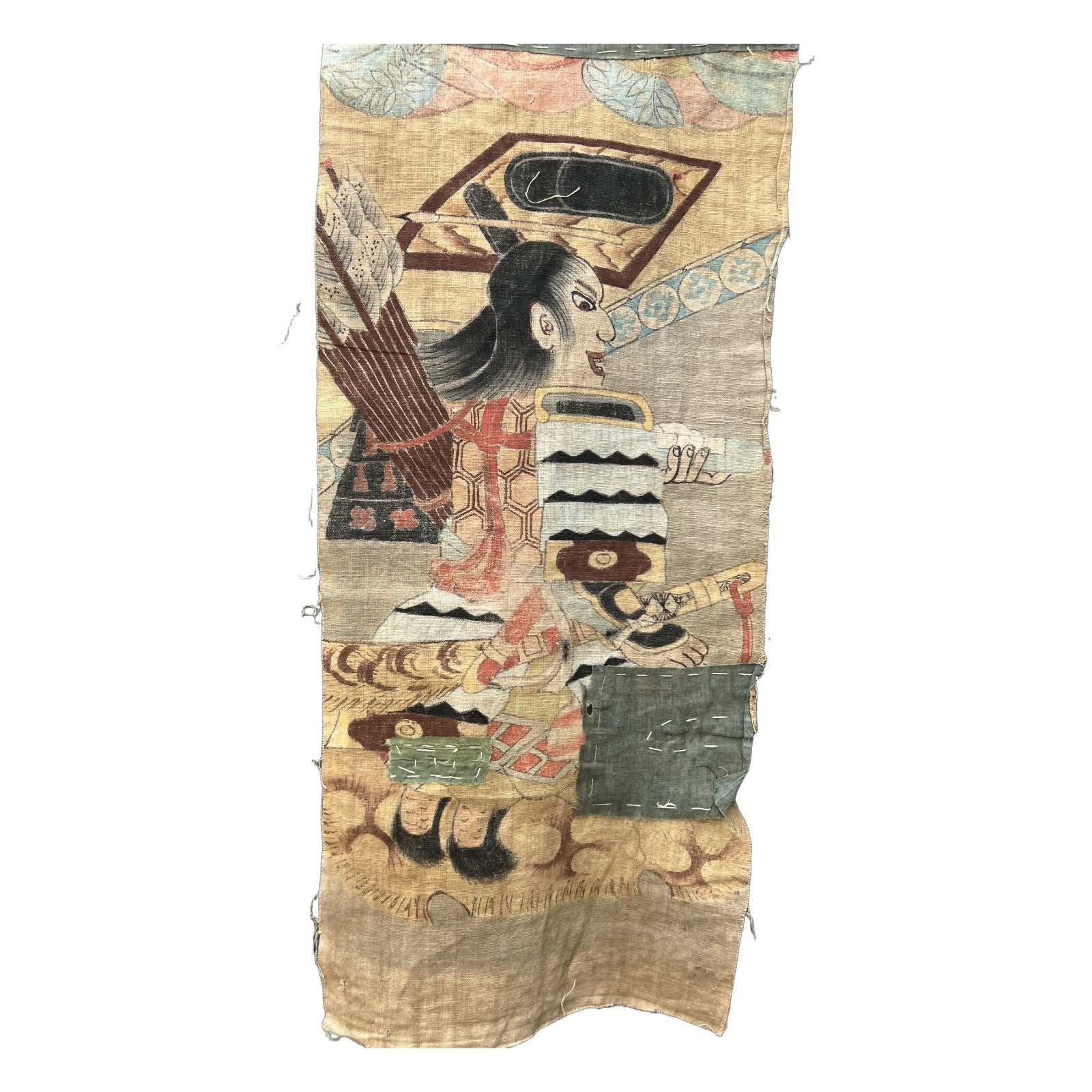 Late Edo Japanese Boro Nobori Flag Samurai Hand Painted Hemp BRKW1736