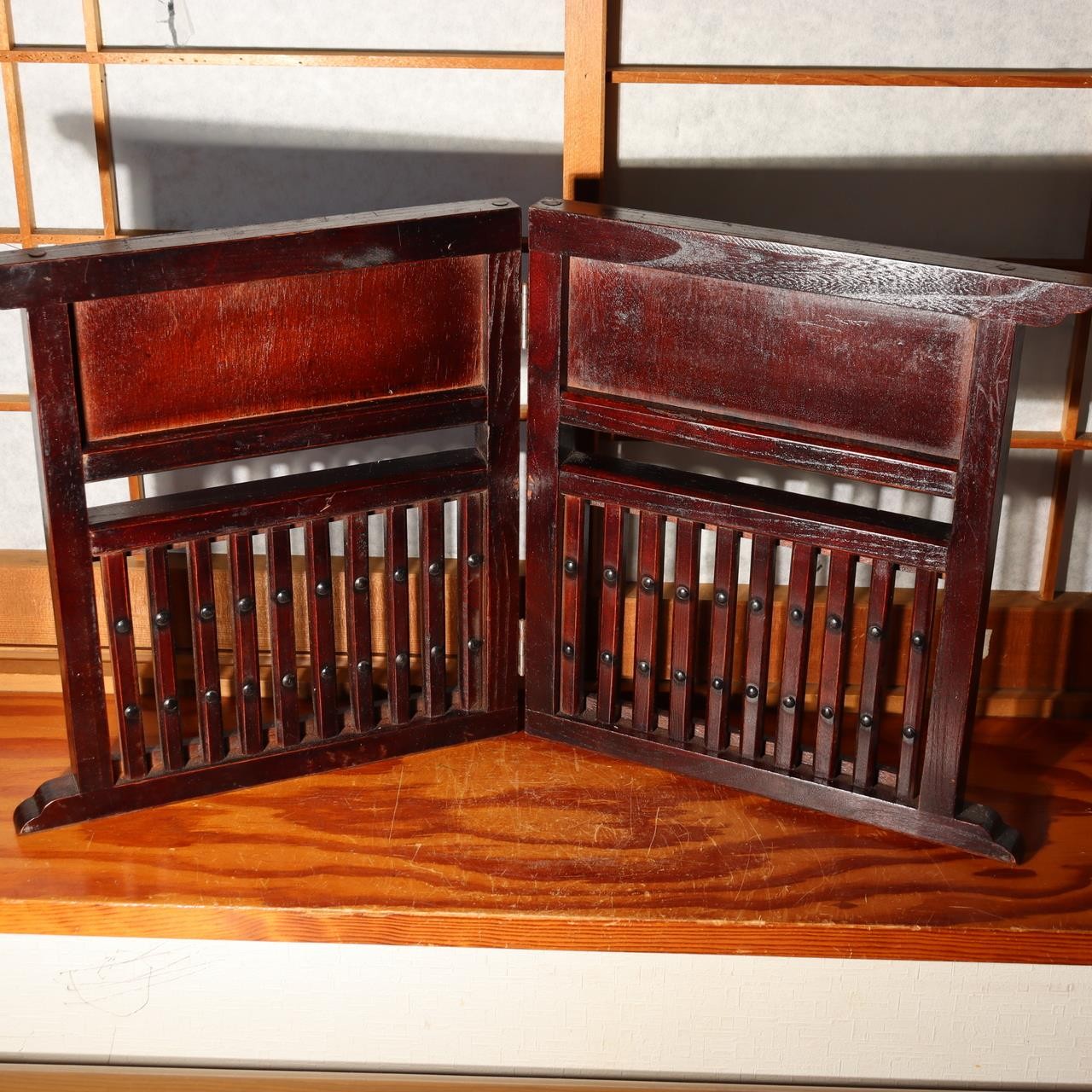 Antique Japanese Wooden Screen Tsuitate Byobu Folding Lattice Partition WO50415