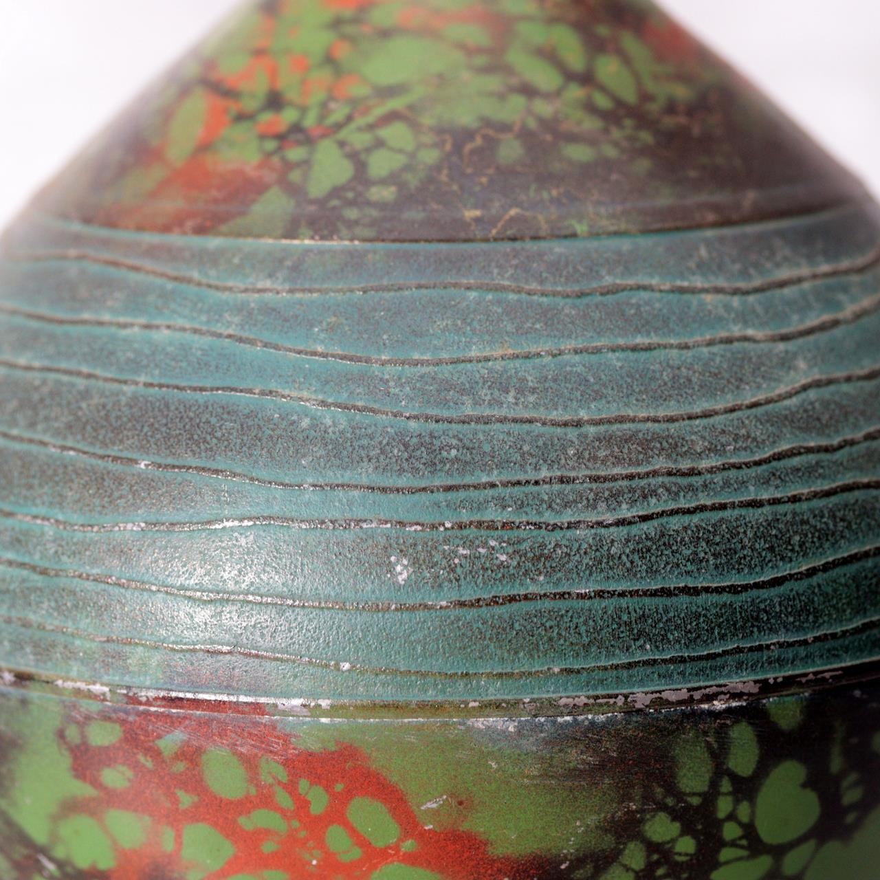 Japanese Metal Alloy Vase Mottled Green Patina Textured Band BV77010