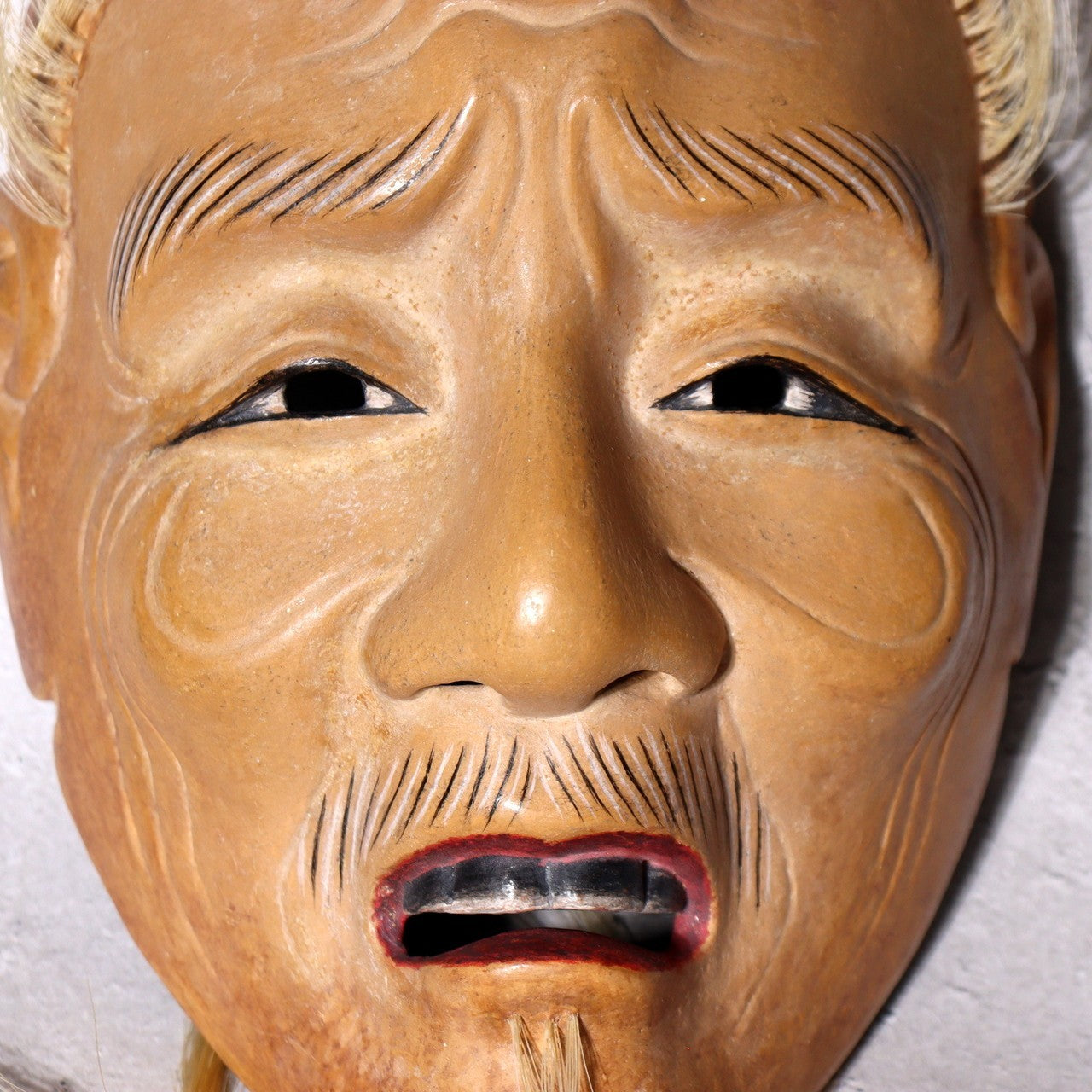 Japanese Hand-Carved Wooden Noh Mask Kojou Refined Old Man Storage Bag MSK5396