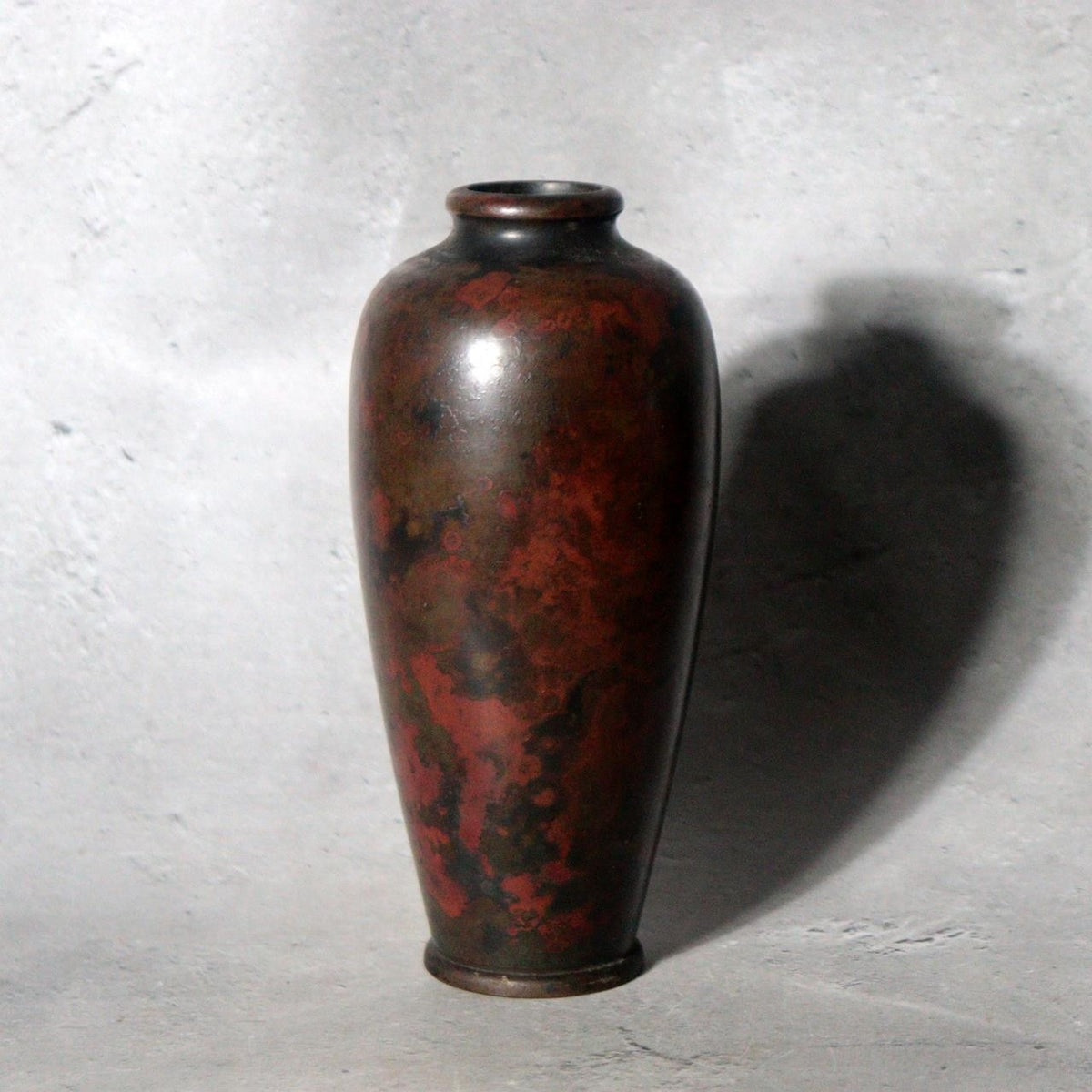 Vintage Japanese Copper Vase Small Mottled Purple Red Patina0