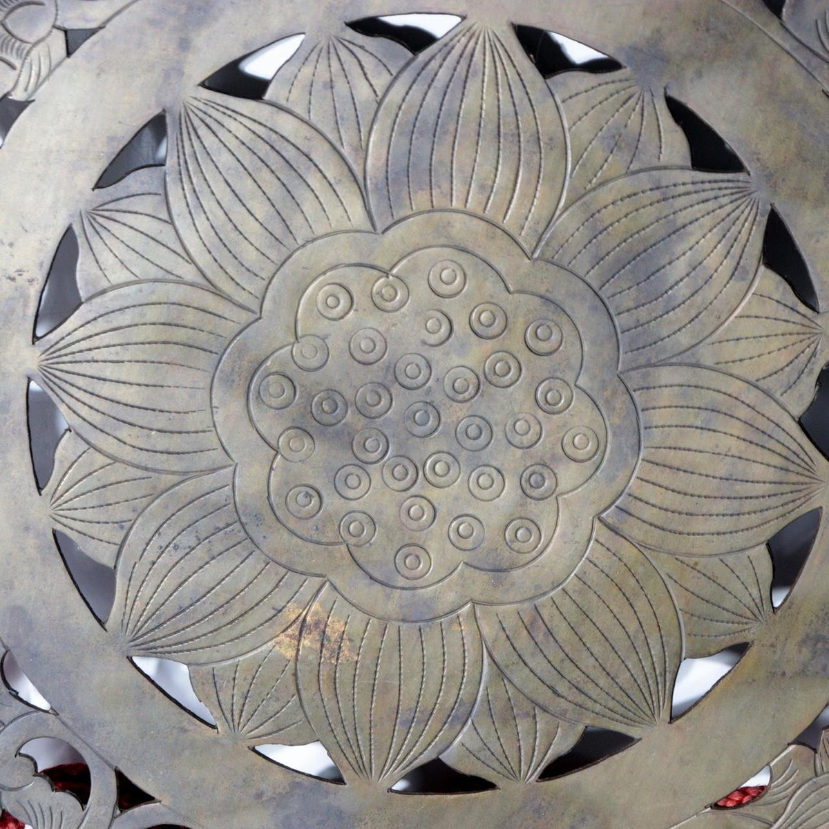 Japanese Brass Keko Buddhist Offering Tray Lotus Openwork Vintage to Antique5