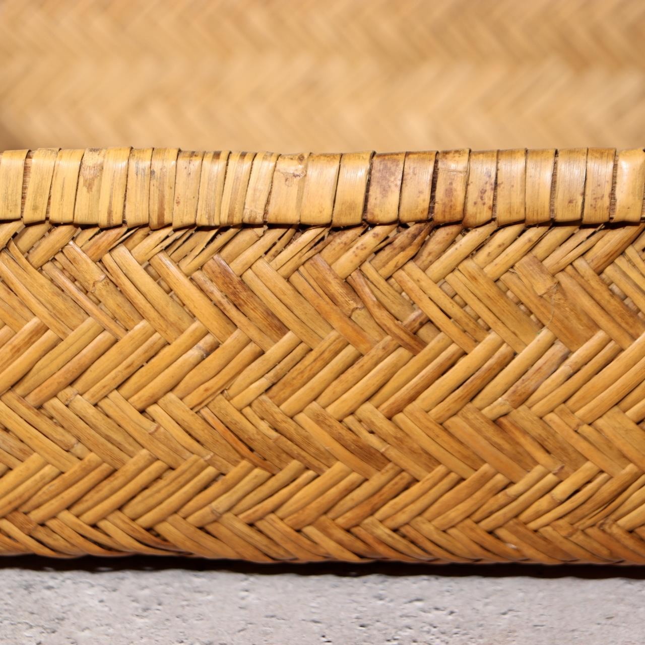 Japanese Vintage Bamboo Basket Box Lidded Storage Organizer Woven Rustic BVO6819
