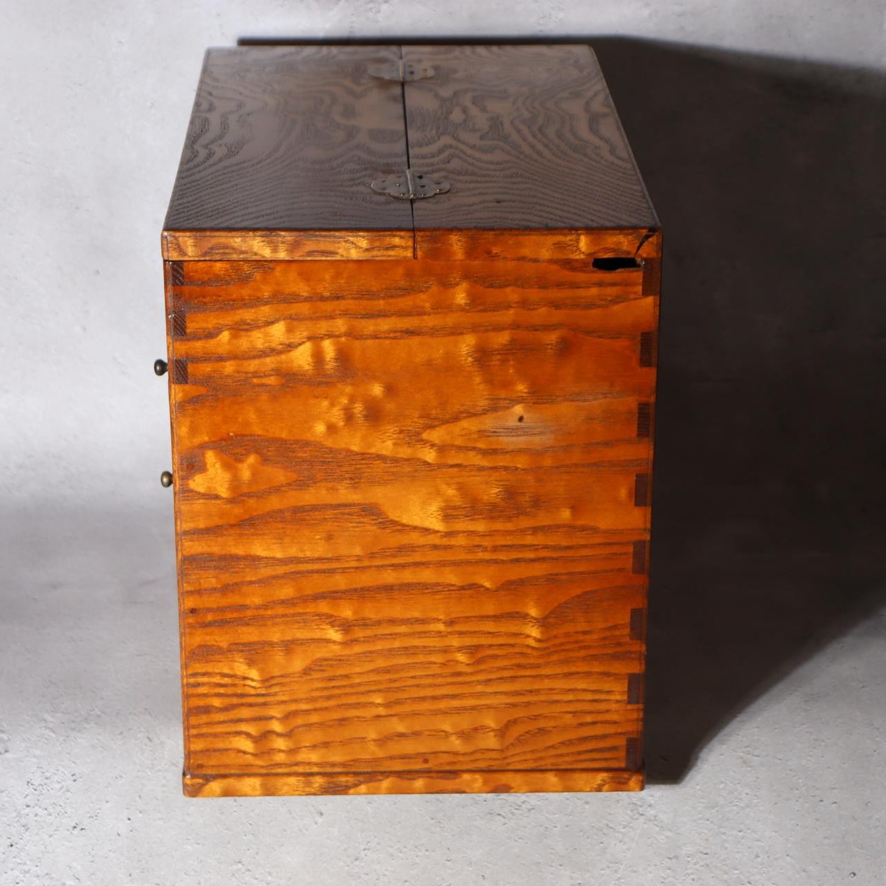 Fine Japanese Haribako - Rare "Tamamoku" Burl & Tiger Grain Wood Sewing Box6