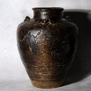 Antique Japanese Shiga Folk Kiln Pottery Iron Glaze Shiji-ko Four-Lug Jar PV31115