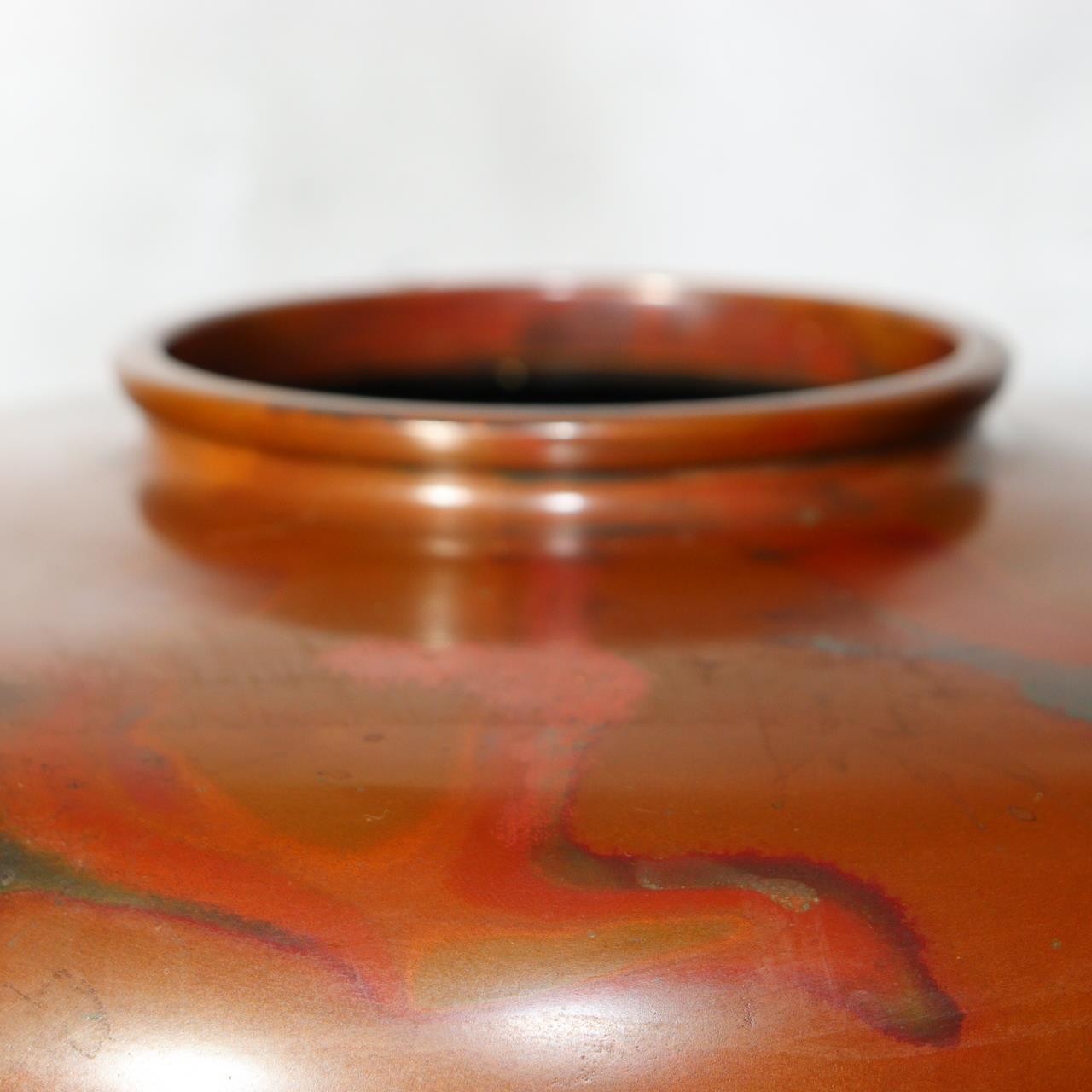 Japanese Hanshido Mottled Purple Bronze Vase Ikebana Vessel 23.5cm7