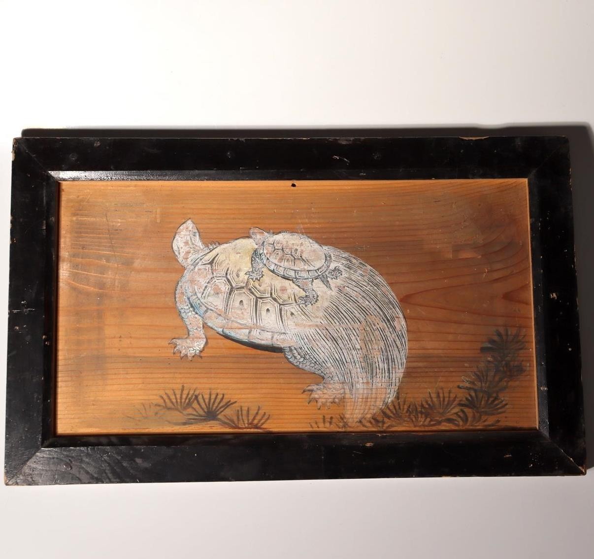 Japanese Antique 15 inches Ema Votive Tablet Wood Minogame Turtle Temple Shinto8