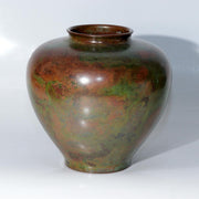 Japanese Vintage Cast Bronze Vase Signed Hosei Mottled Patina Tomobako BV76410